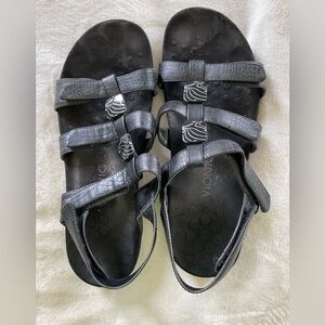Vionic Black Strappy Comfort Sandals with Decorative Buckles Size 11
